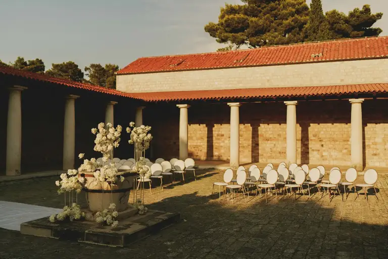 Luxury destination wedding at Crikvine Kaštilac with panoramic coastal views in Split.